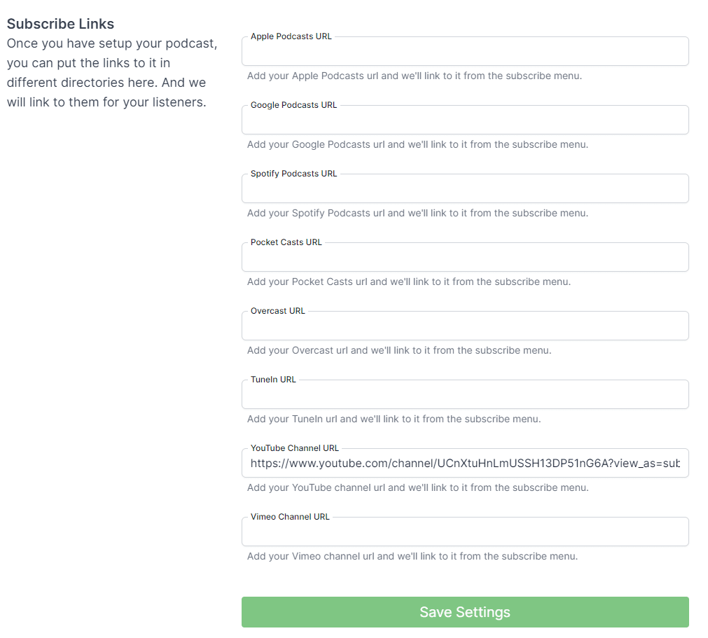 Subscribe Links Form.